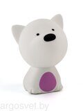 Ночник Мяшки-светяшки 121 "Пёс Барбос" фиолетовый/белый силиконовый, аккумуляторный, управление хлопком